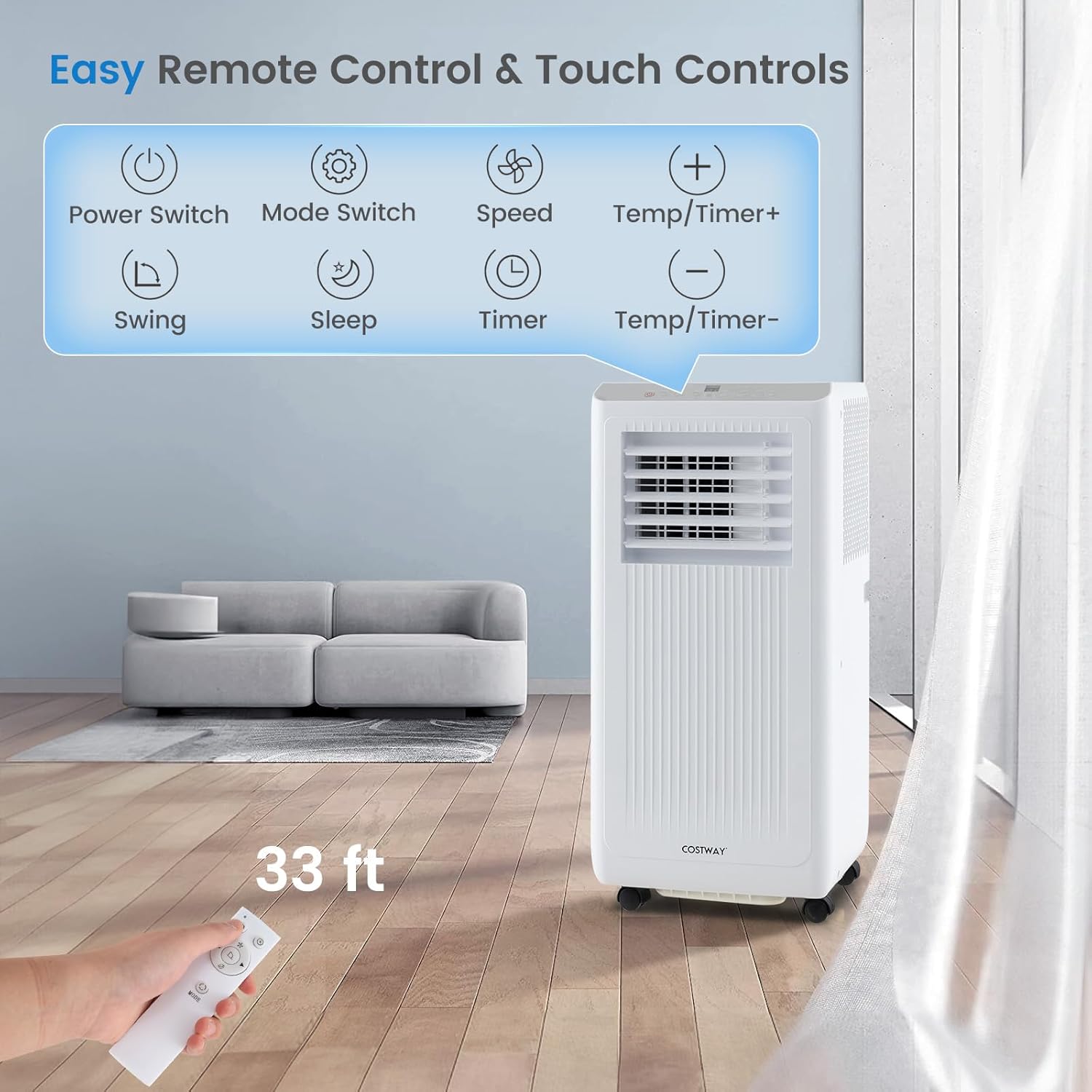 COSTWAY Portable Air Conditioner, 8000 BTU Air Conditioner with Remote Control, Digital Display, Installation Kit, Sleep Mode, 24H Timer, AC Unit for Bedrooms Up to 250 Sq.Ft, White (8000 BTU)