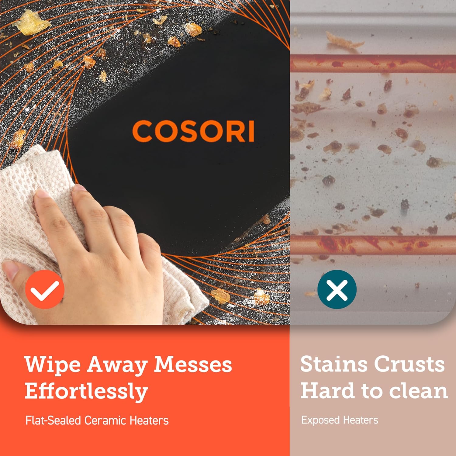 COSORI 11-in-1 Ceramic Air Fryer Toaster Oven Combo, Flat-Sealed Heating Elements for Easy Cleanup, Innovative Burner Function, 5 Accessories & Recipes, 26QT, Silver, Stainless Steel