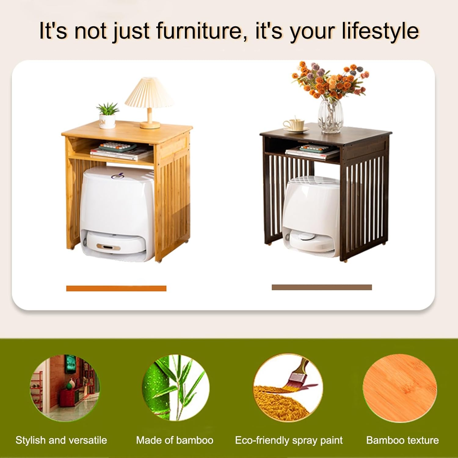 Robot Vacuum Storage Cabinet with Wheels, Hidden Cabinet for Sweeping Robots, Side Table for Living Room Kitchen Office, Portable Robot Night Stand(Yellow,55.5 * 46.4 * 75cm)