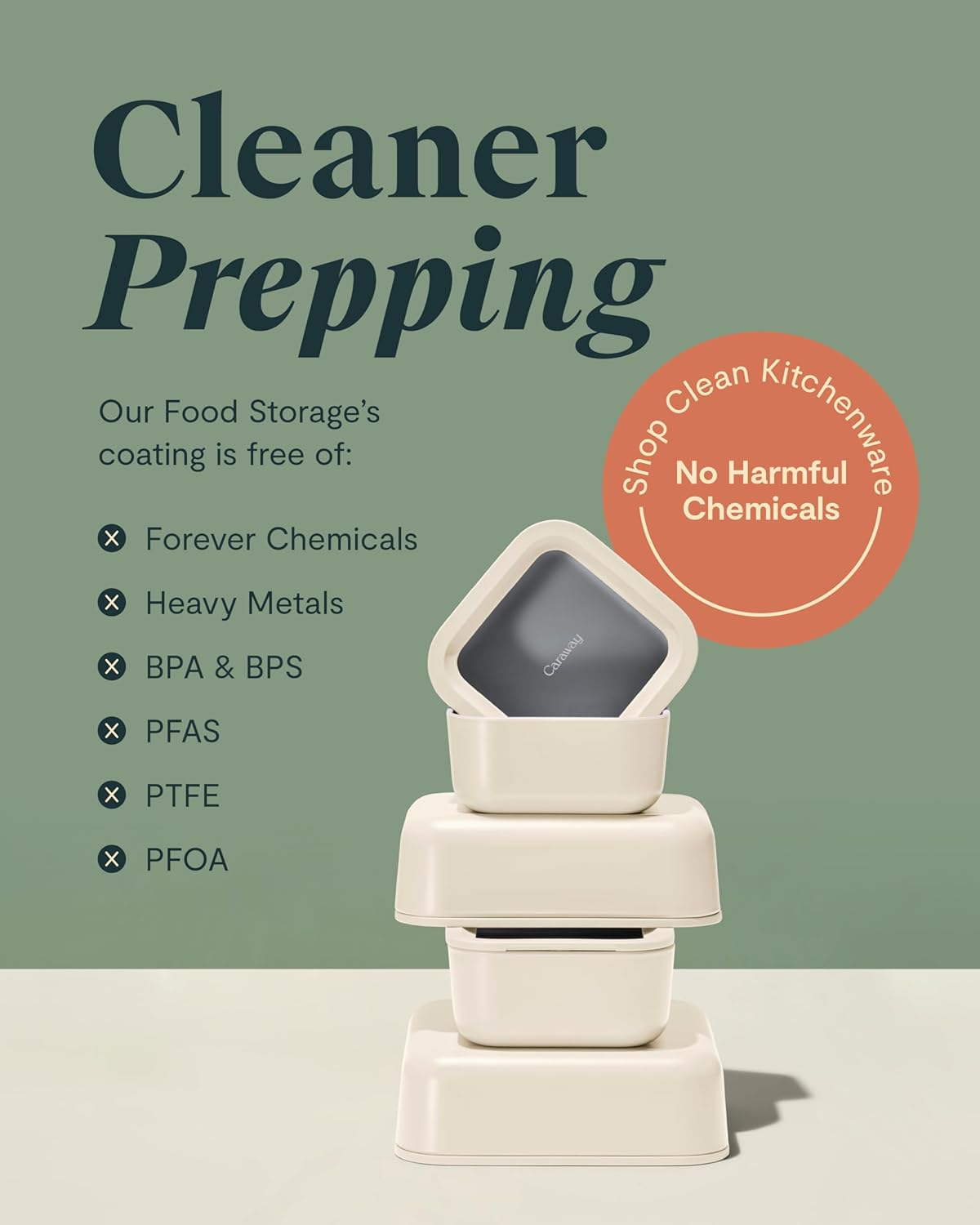 Caraway 3pc Glass Food Storage Set - 10, 6.6, & 4.4 Cup Containers - Ceramic Coated - Non-Toxic Non-Stick Lunch Box With Glass Lids - Dishwasher, Oven, & Microwave Safe - Gray