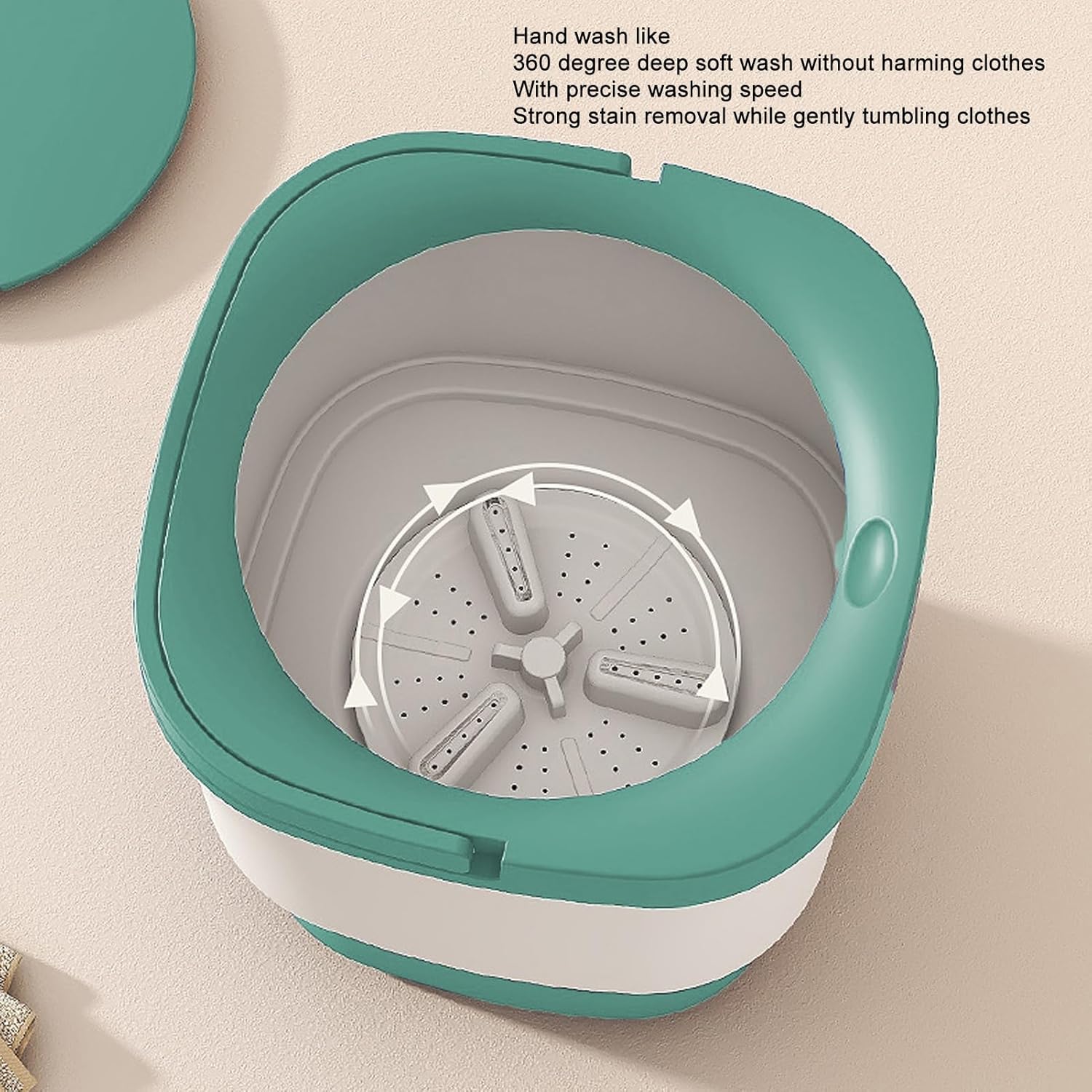 Portable Washing Machine, 9L Large Capacity High Speed Motor Washer, Built in Water Stripper Reduce Noise Washer Mini Washing Machine, for Underwear[Green]