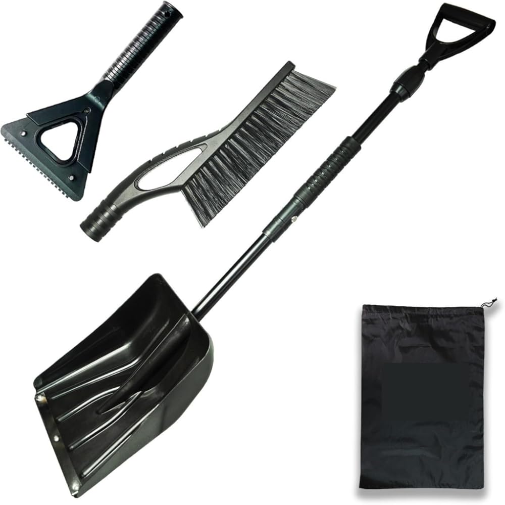 3-in-1foldable Snow Shovel, Snow Brush, and Ice Scraper Set with A Storage Bag, for Emergency Snow Removal