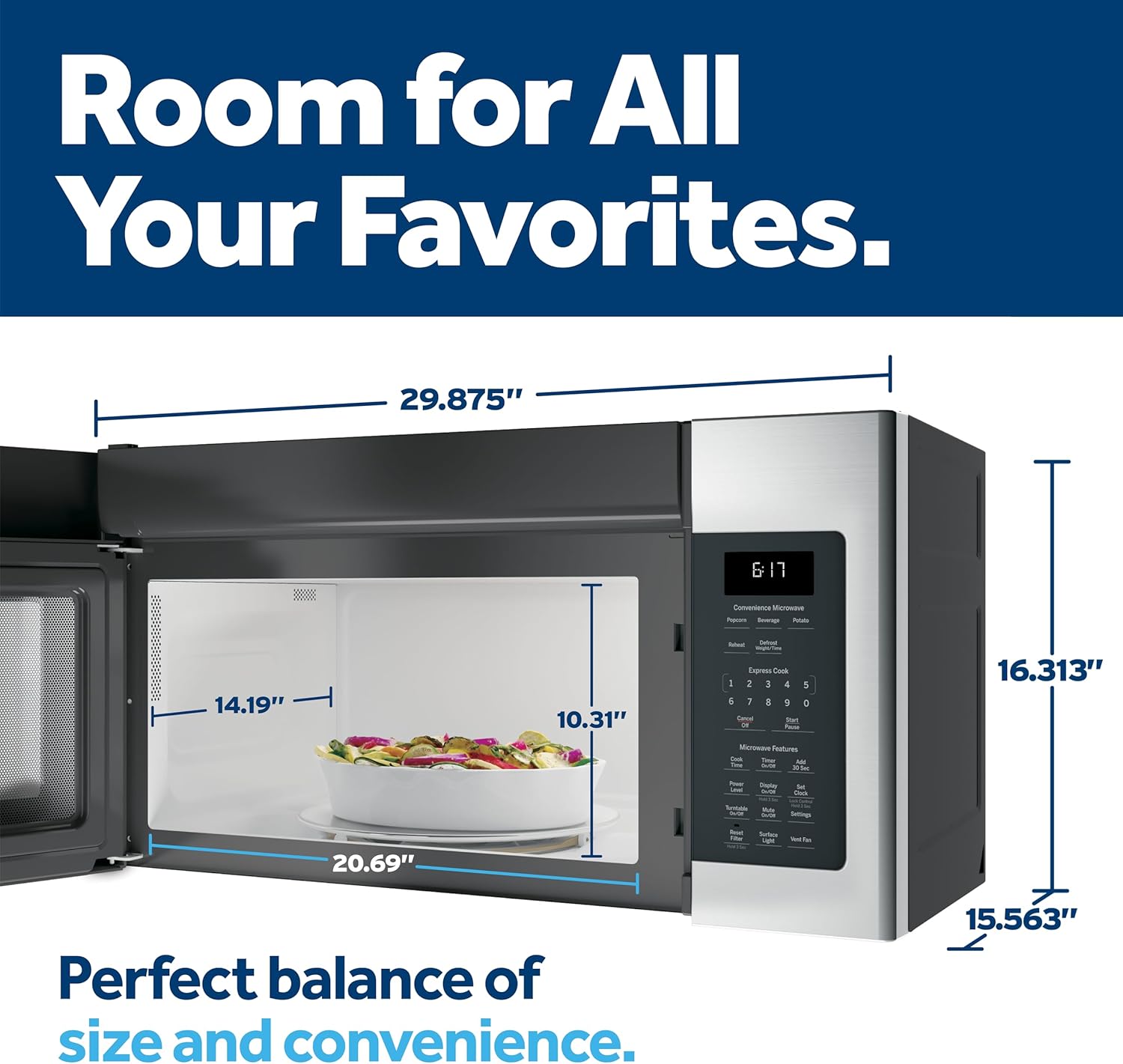 GE JVM6172SKSS 1.7 Cu. Ft Oven Over The Range Microwave, Stainless Steel