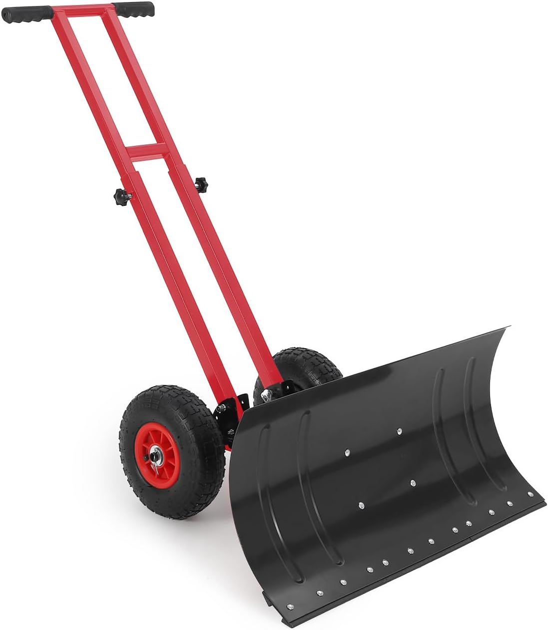 Snow Shovel with Wheels, 5-Position Angled Blade & Rubber Wheels, Heavy-Duty Back Saver Steel Snow Plow for Driveways, Sidewalks & Doorways, Double Rod, 29