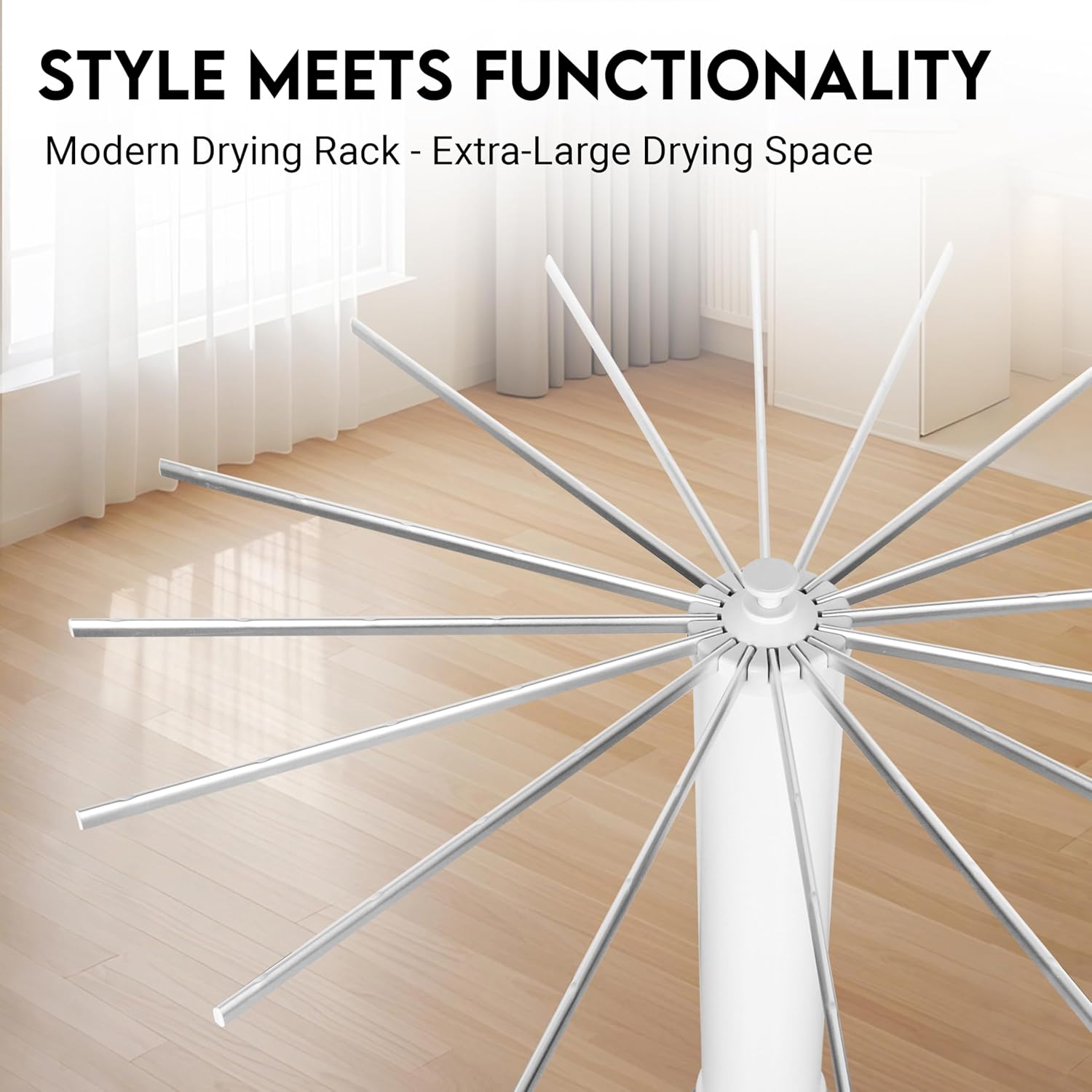 Tripod Modern Clothes Drying Rack, 16 Rods Foldable Drying Rack Clothing for Laundry, 4 Leg with Wheels Collapsible Portable Dryers for Indoor &Outdoor, White & Sliver