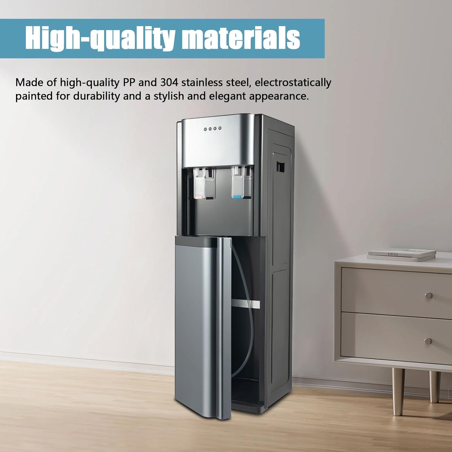 Bottom Loading Water Dispenser for 5 Gallon Bottle, Stainless Steel Portable Water Cooler Dispenser with LED Light - Hot and Cold Water, Anti-Rust Coating for Home, Office, Living Room, Dark Gray