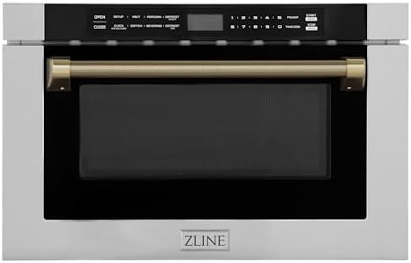 ZLINE Autograph Edition 24 in. 1.2 cu. ft. Built-in Microwave Drawer in Stainless Steel and Champagne Bronze Helix Handle (MWDZ-1-H-KCB)