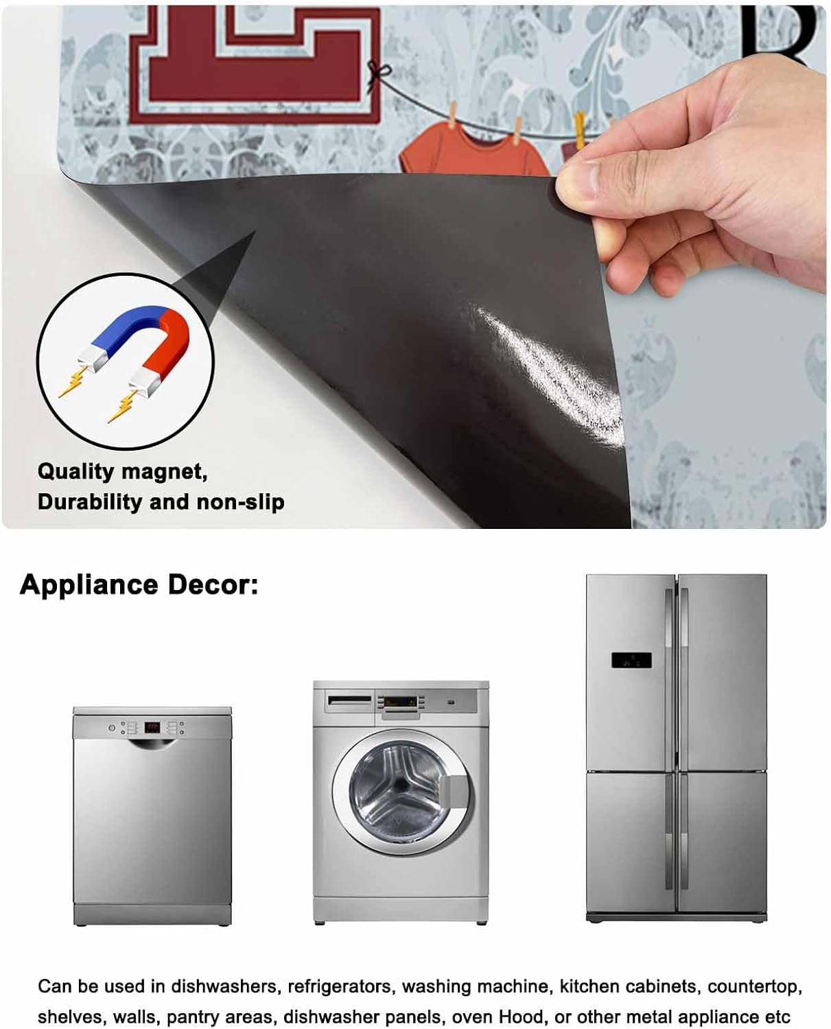 Dishwasher Magnet Cover, Laundry Room Dishwasher Lid Magnetic Kitchen Sticker, Blue Cartoon Washing Machine Clothes Resuable Refrigerator Magnet Covers Panel Decal Fridge Kitchen Appliance 23''x26''