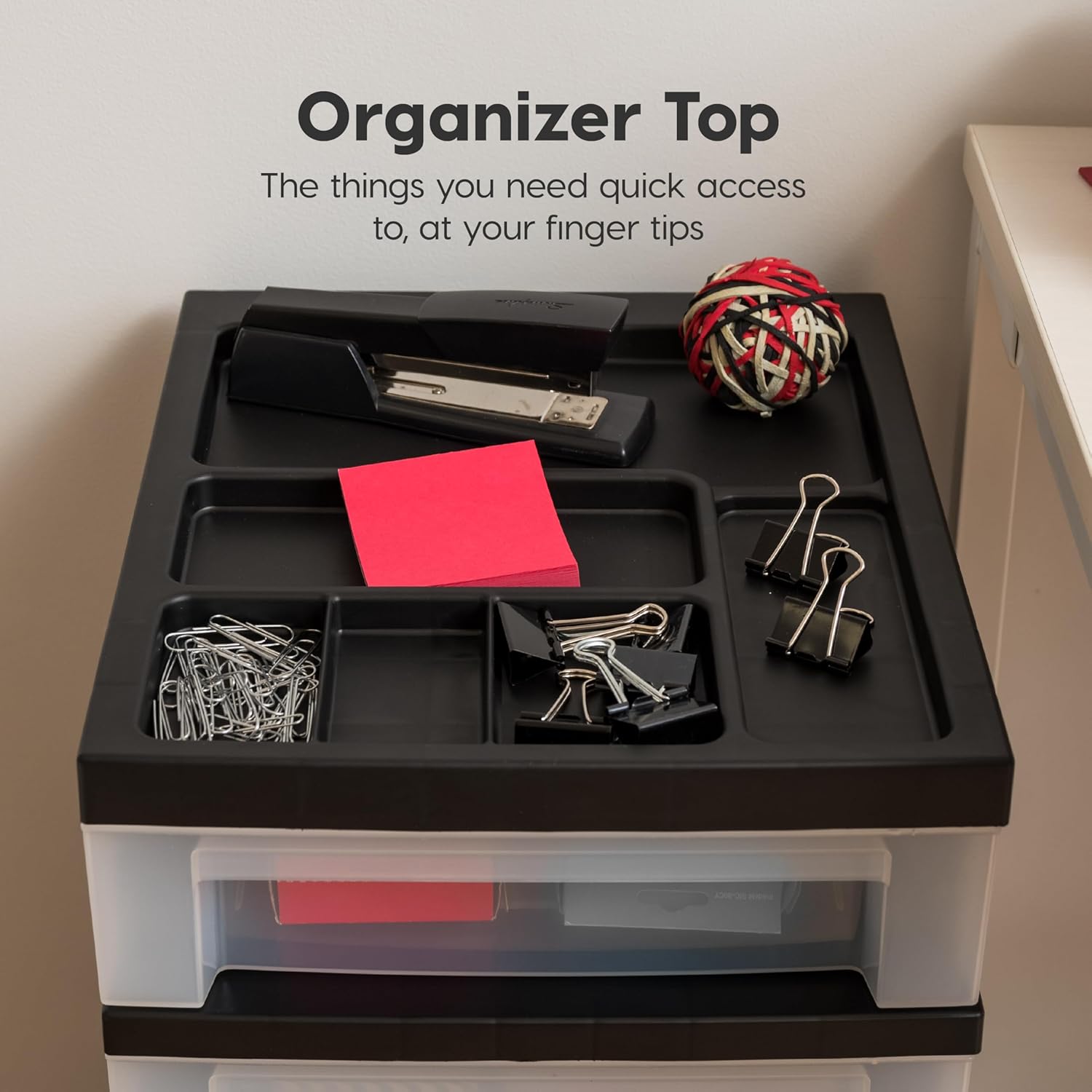 IRIS USA Plastic Drawer Storage Organizer Rolling Cart, with Wheels Casters, 6-Drawers, for Classroom Art Craft Supplies Dresser Closet Bathroom Laundry Room, Black/Clear