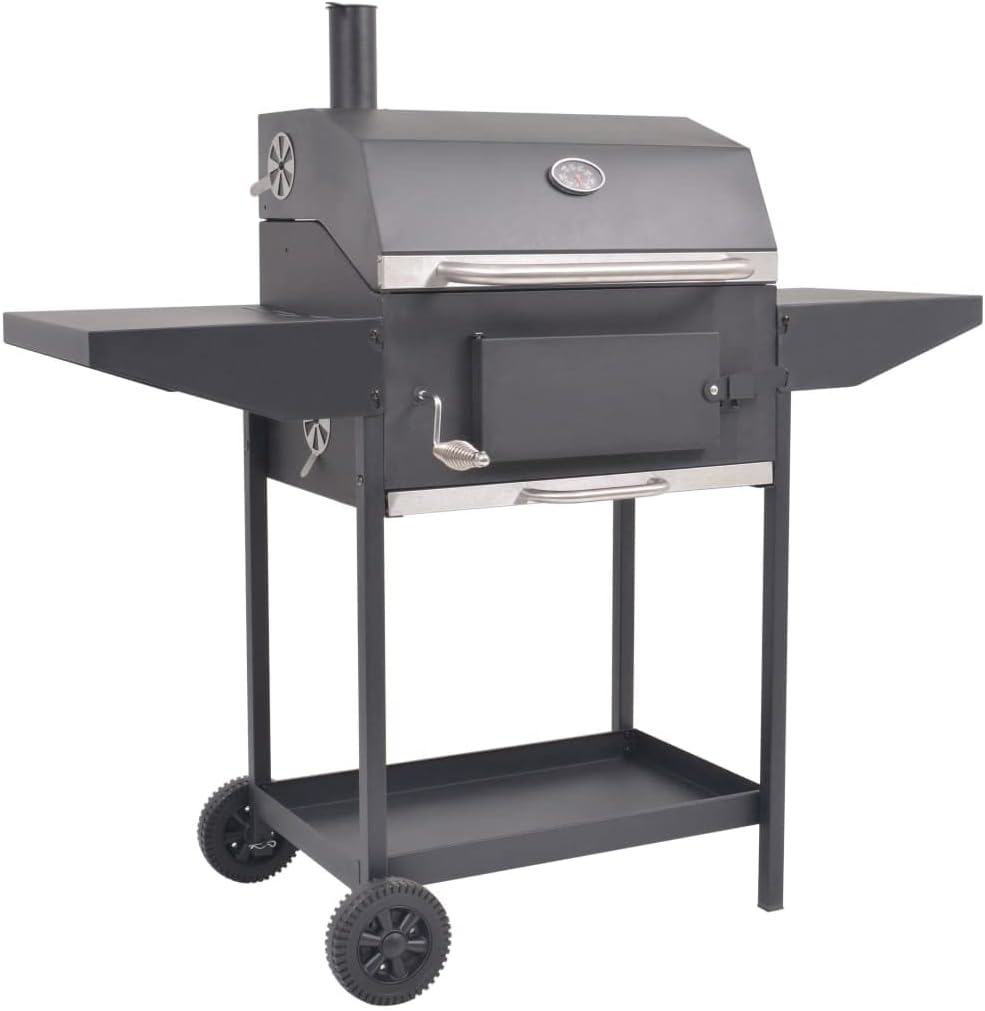 BBQ Charcoal Smoker with Bottom Shelf Black, Outdoor Portable Charcoal Grill Smoker for Pizza, Vegetables, Meats, Bread (Style N)