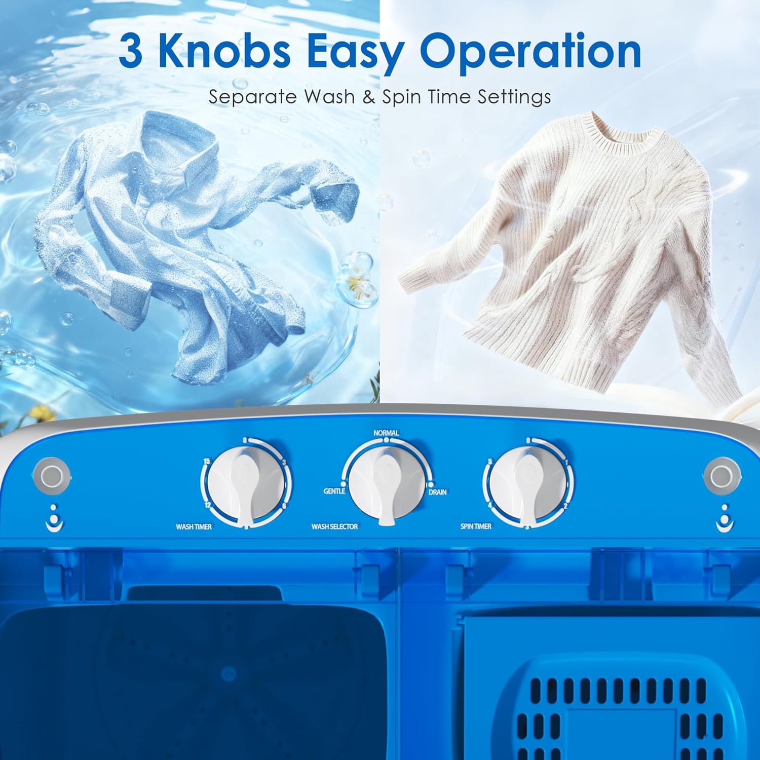 INTERGREAT Portable Washer and Dryer, 16 lbs Mini Small Washing Machine Combo with Spin Dryer, Compact Twin Tub Laundry Washer Machine for Apartments, Dorm, Rv, Camping, Blue