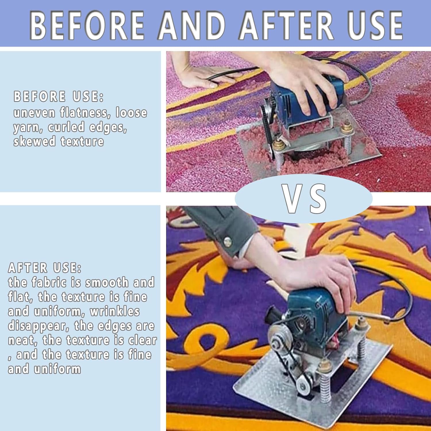 Carpet Trimmer Machine, 15000 RPM Adjustable Depth Flat Rug Shearer, Low Noise Vibration Clippers for Handmade & Tufted Rug Cleaning & Carving