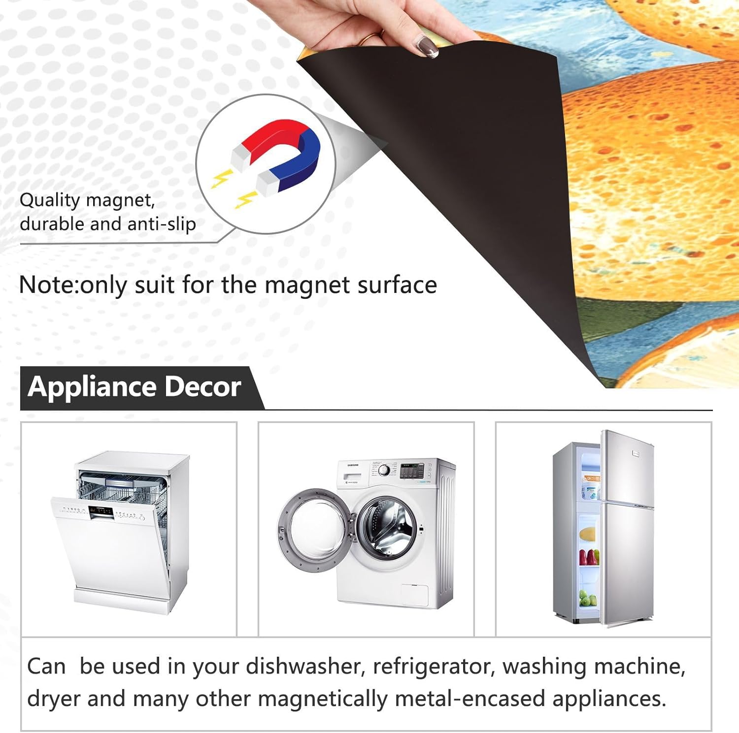 Dishwasher Magnet Cover Large Magnetic Stickers Orange Pattern Front Dishwasher Cover Reusable Decal for Home Kitchen Anti-Scratch Refrigerator Decorative Lid Washing Machine Laundry 23