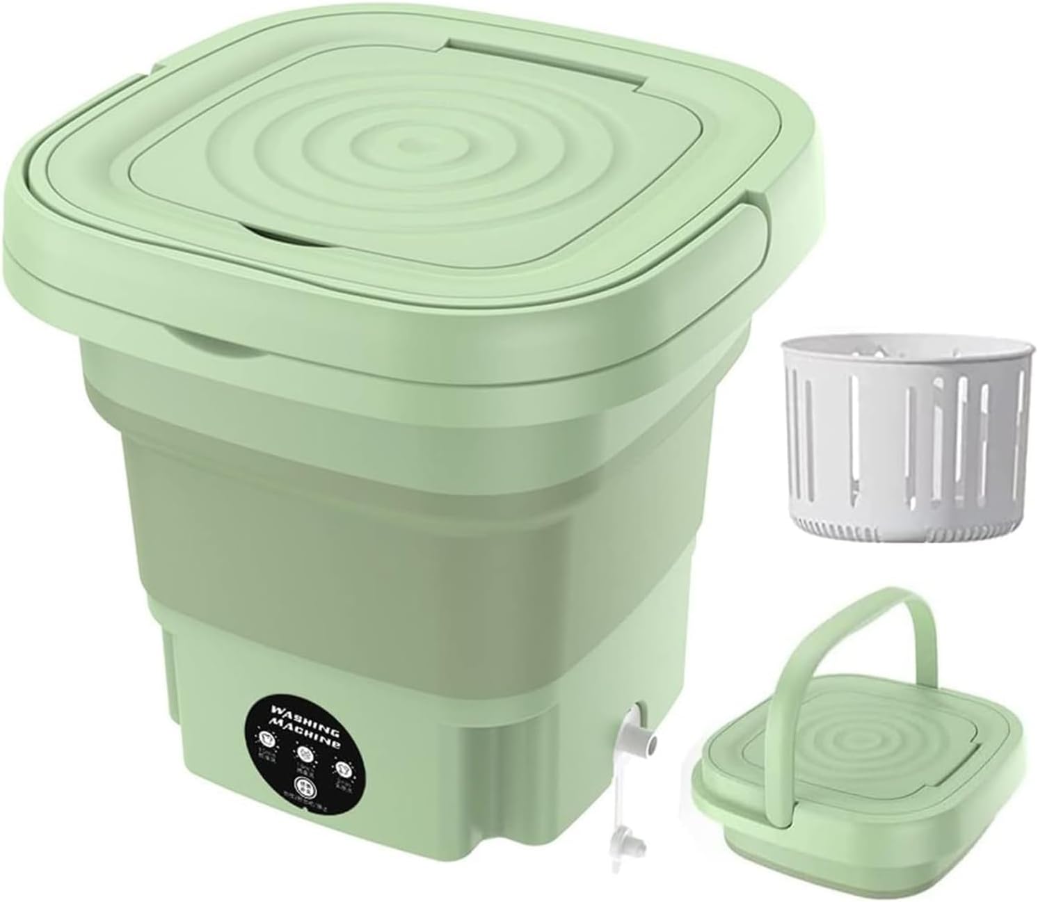 Portable Washing Machine, 8L High Capacity Mini Washer with 3 Modes Deep Cleaning, Bucket Washer with Soft Spin Dry Foldable Washing Machine Suitable for Apartment Camping RV Travel laundry,Gr