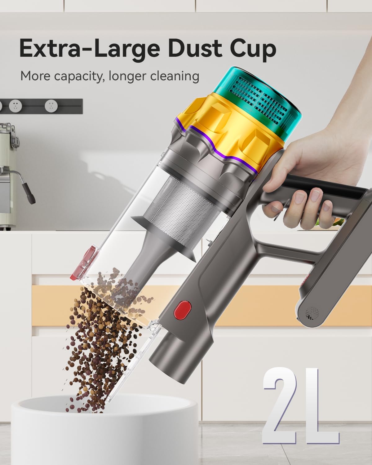 Cordless Vacuum Cleaner, 50KPA 600W 65Mins Extra-Large Dust Cup Cordless Stick Vacuum, Rechargeable Vacuum Cleaner with Self-Standing, Vacuum Cleaners for Home, Hardwood Floor, Carpet, Pet Hair