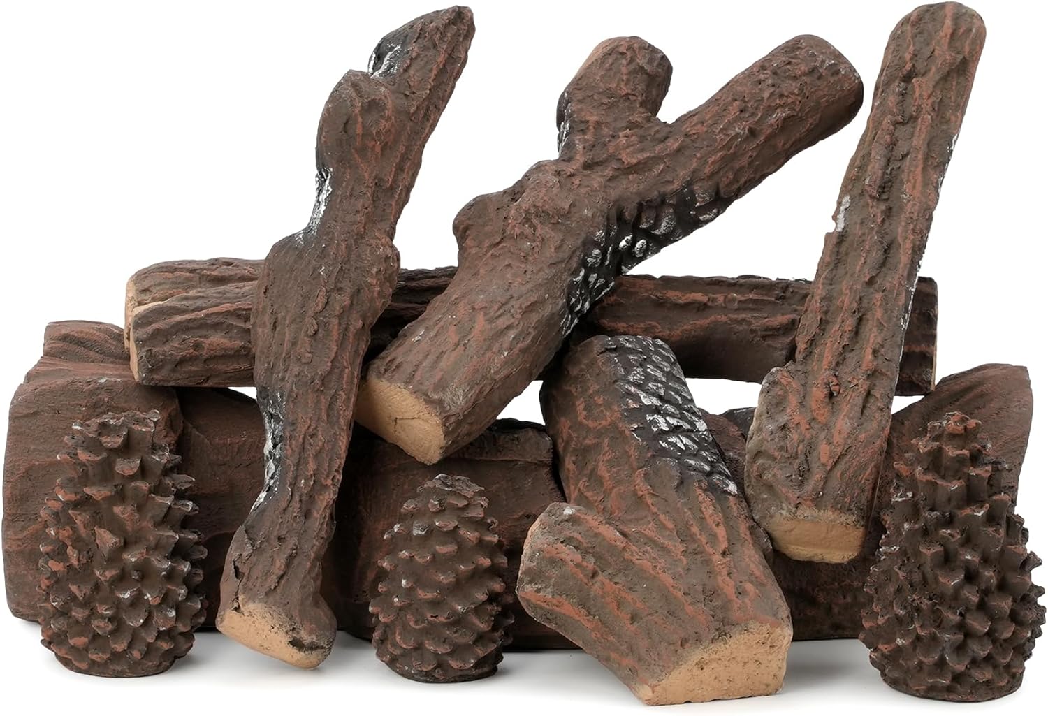 Stanbroil Large Ceramic Gas Logs, 9 Piece Set of Decoration Ceramic Wood Logs for All Types of Ventless, Gel, Ethanol, Electric, Gas Inserts, Propane, Indoor or Outdoor Fireplaces & Fire Pits