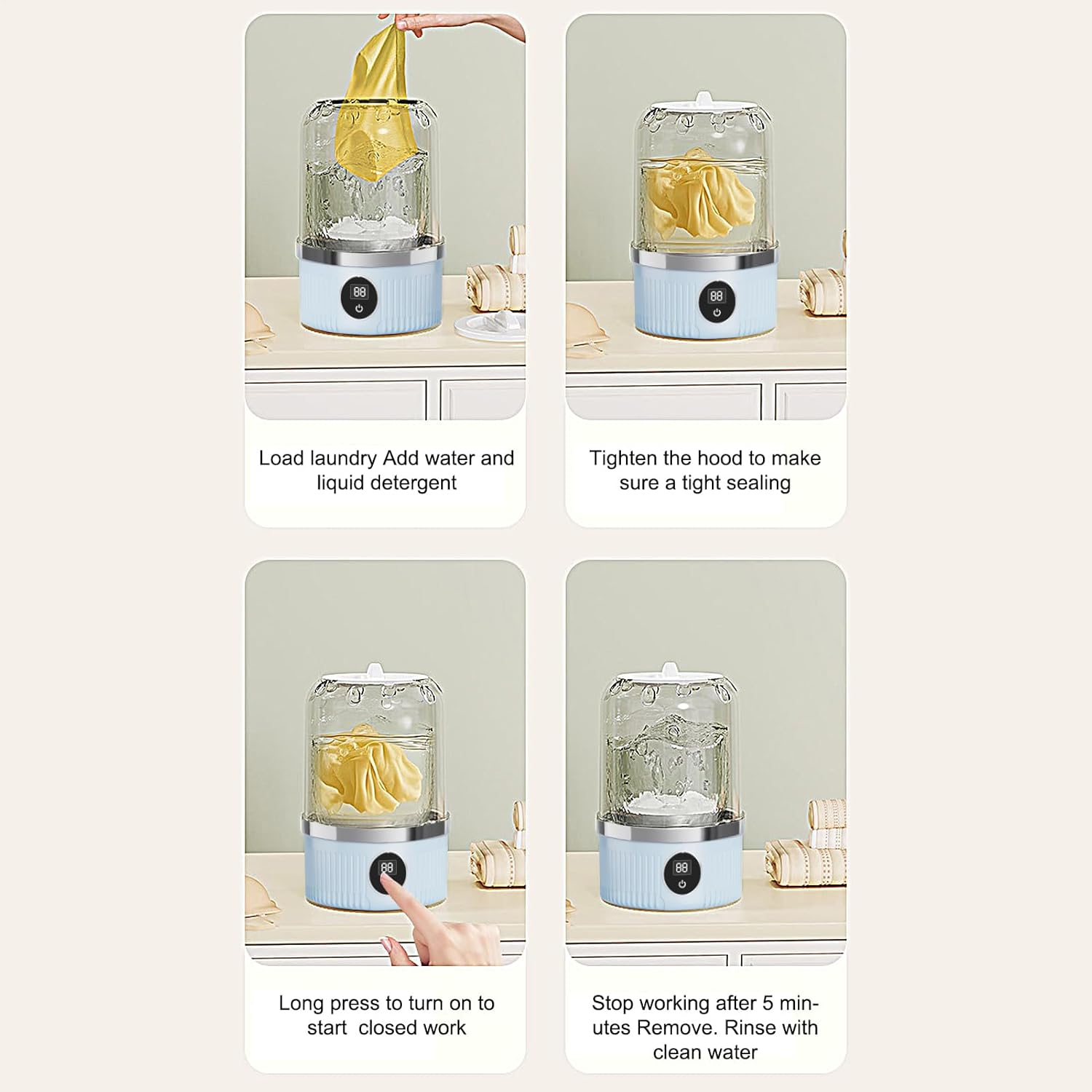 Compact Washer Machine - Portable Mini Washing Machine | Energy-Efficient Laundry Device With 3 Wash Programs, Travel Supplies For Baby Clothes, Socks, Underwear, Dorm, RV, Home, Outdoor