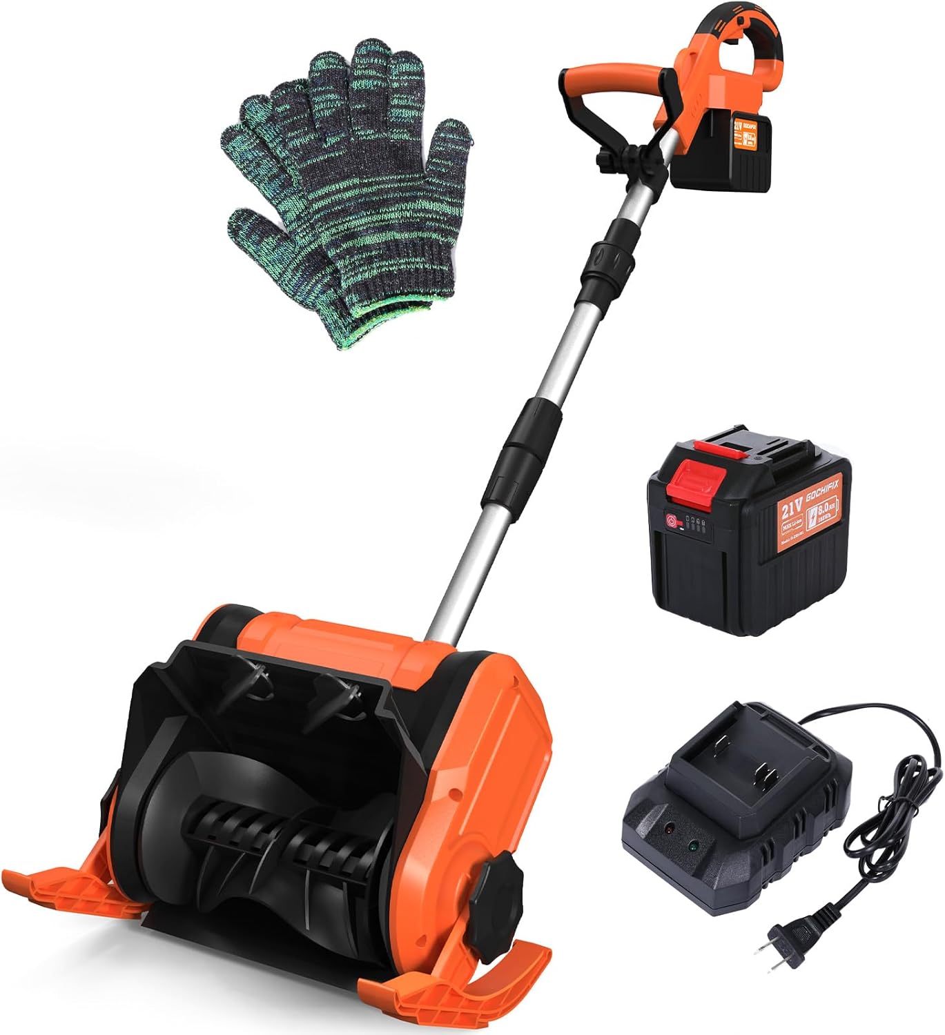 Snow Shovel for Driveway, 21V 8.0Ah Cordless Snow Blower with Battery and Charger, Adjustable Telescopic Pole/Handle/Deflector, 23 ft Throwing Distance Electric Snow Thrower