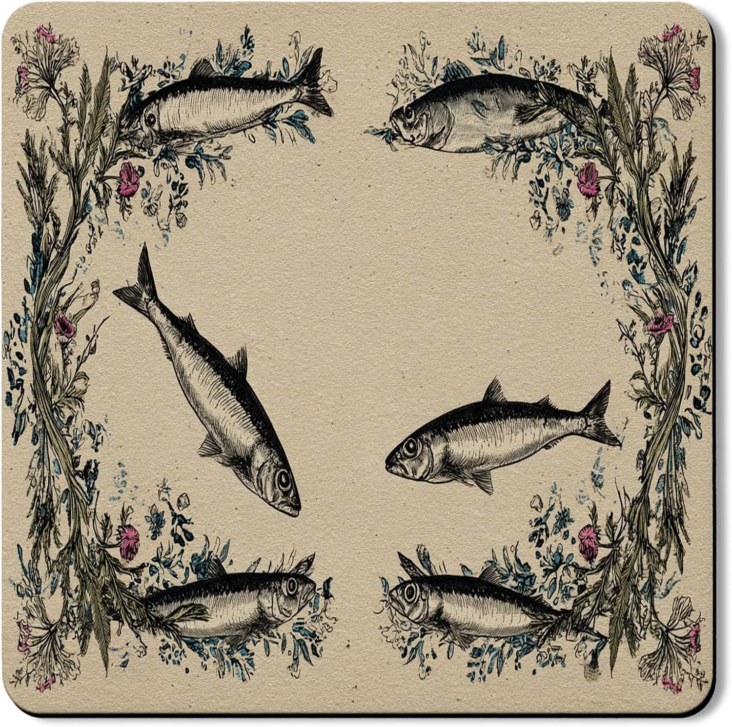 Vintage Fish Washer Dryer Top Protector Mat, Retro Aquatic Design Laundry Machine Dust Covers, Nature Inspired Rubber Anti-slip Waterproof Washer And Dryer Mats for Home 24x24 Inch