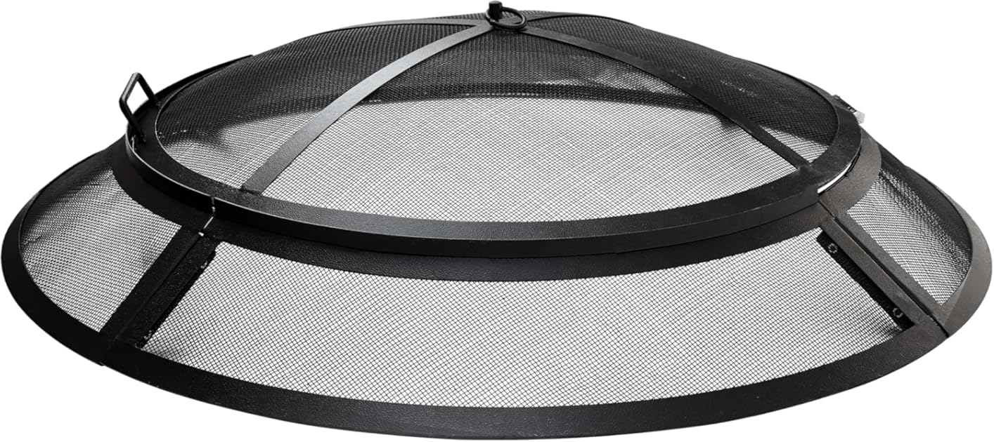 FEBTECH - Fire Pit Spark Screen 30 inch - Heavy Metal Outdoor Fire Pit Screen Cover Round with Hook for Easy to Lift fire Pit Screen 30 inch Round, firepit Replacement Screen & Fire Pit Insert, Black