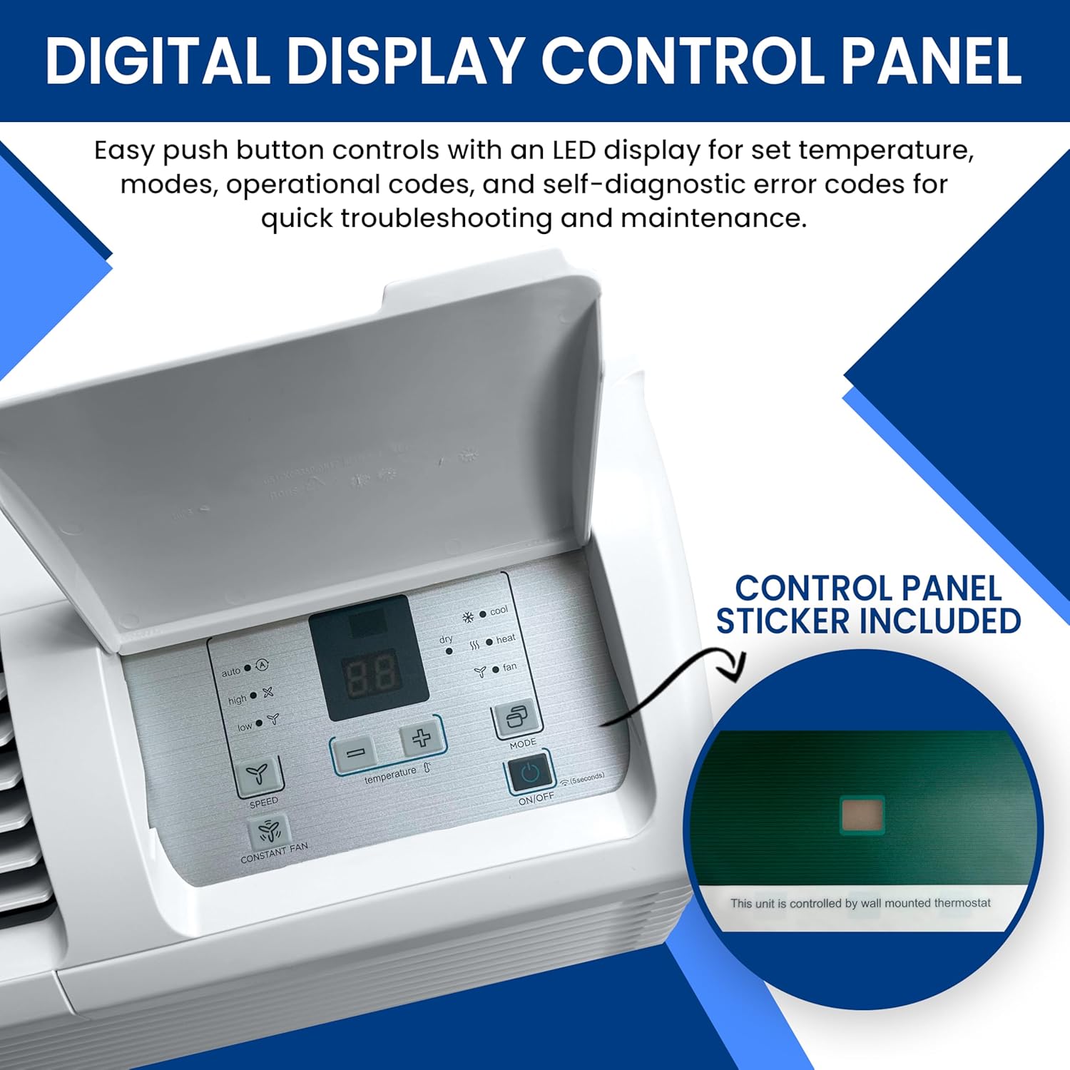 Klimaire PTAC 12,000 BTU Air Conditioner Heat Pump R-32 with Remote Control & 3.5 kW Electric Heater -230V