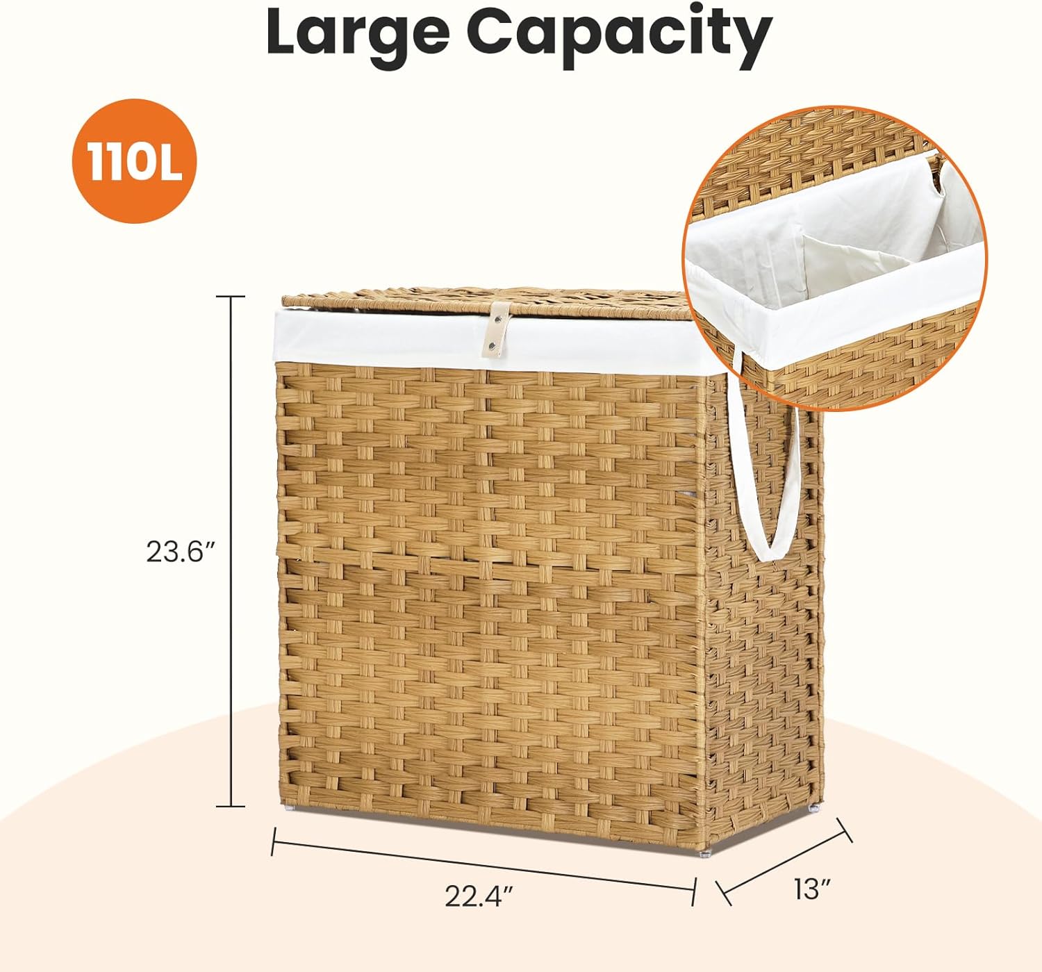 Sweetcrispy Foldable Laundry Hamper–Large Capacity Clothes Basket with Lid, 29.1 Gallon (110L) Bin for Bedroom, Bathroom, and Wash Room–Double Insert Storage Organizer, Goose Yellow