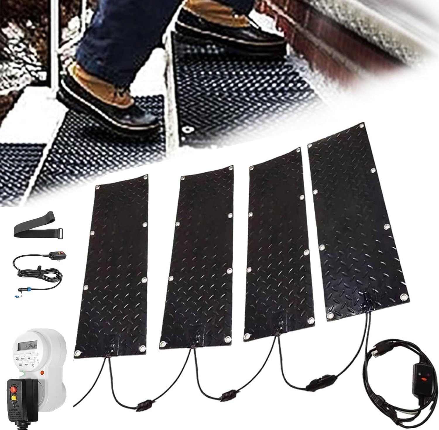 Snow Melting Walkway Mat with Timer, Non Slip Rubber Heated Mat with Power Cord, 10