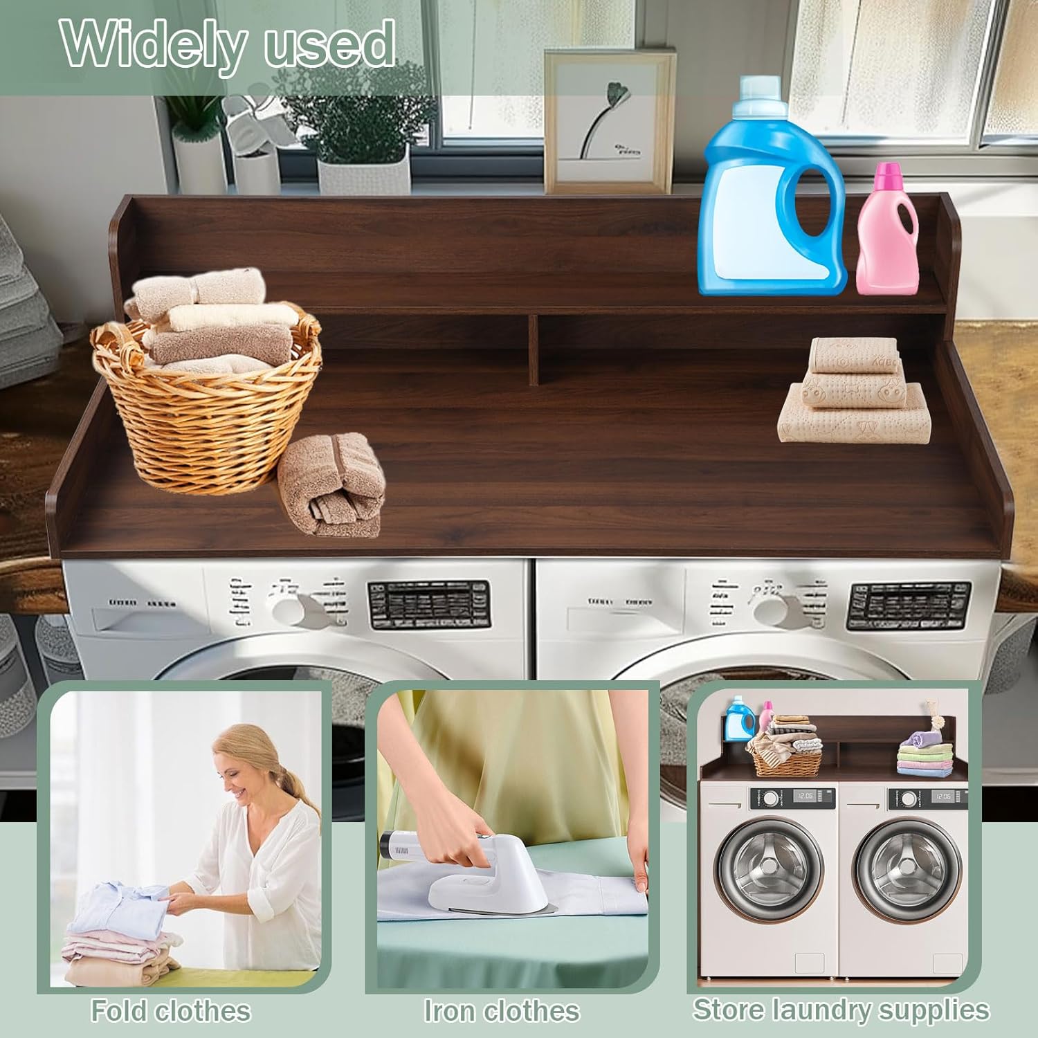 2-Tier Washer Dryer Countertop, Waterproof Laundry Countertop with Anti-Slip Mat, 54