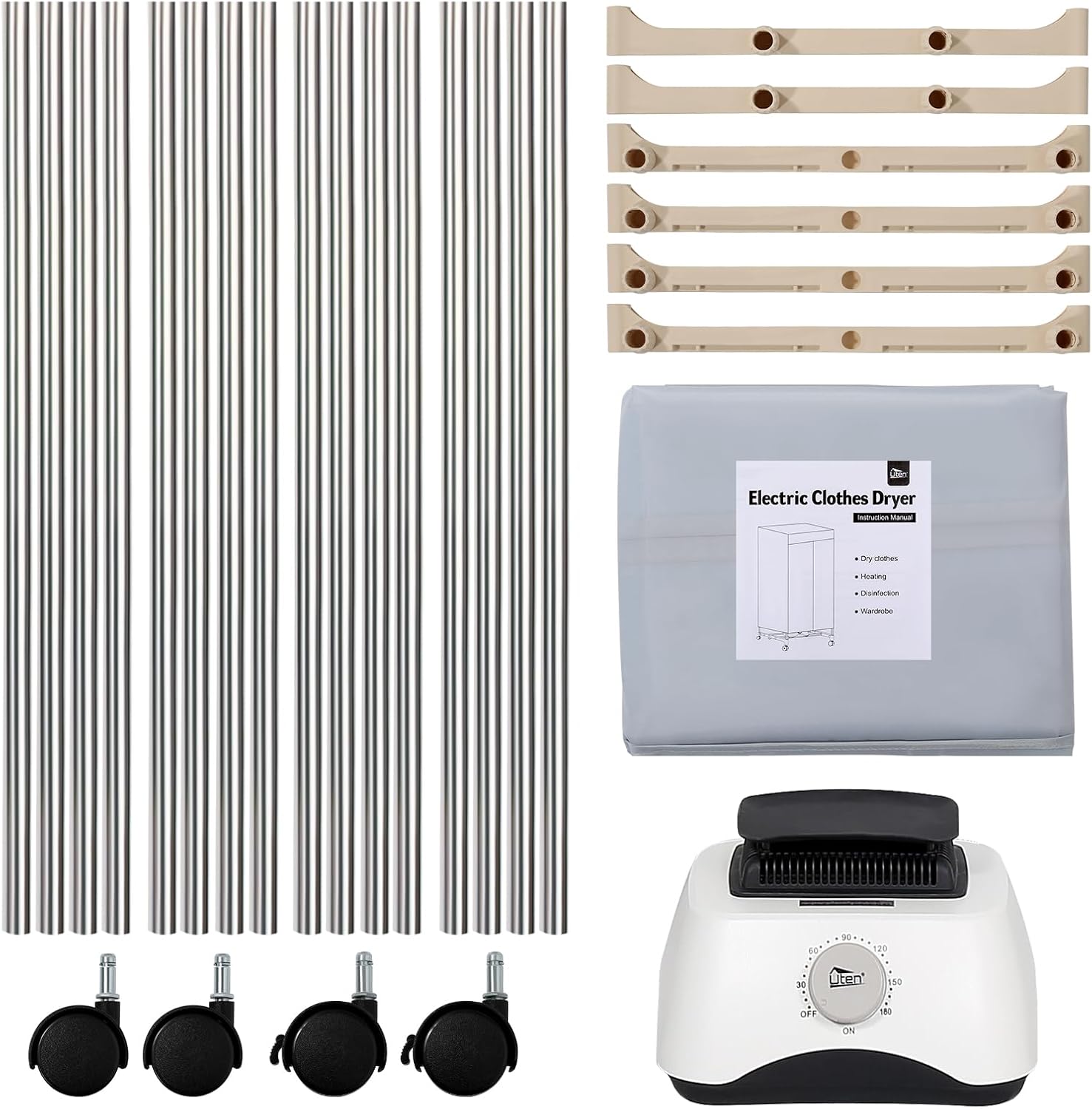 Uten Clothes Dryer Machine, Laundry Drying Wardrobe with Timer, Electric Clothes Drying Rack and Dryer for Apartments, Home