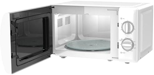 IMPECCA Countertop Microwave Oven Retro Mechanical Dials 5 Modes Timer Defrost 0.7 Cu 700W 9.65” Turntable Easy Clean