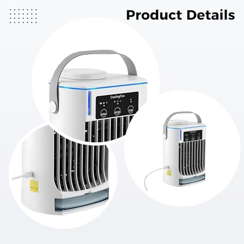 Air Conditioner For Desk, Usb-Operated Quiet 3-Speed Fan, 500 Ml Water Tank, Adjustable Mist & Type-C Charging Suitable For Bedroom Or Office
