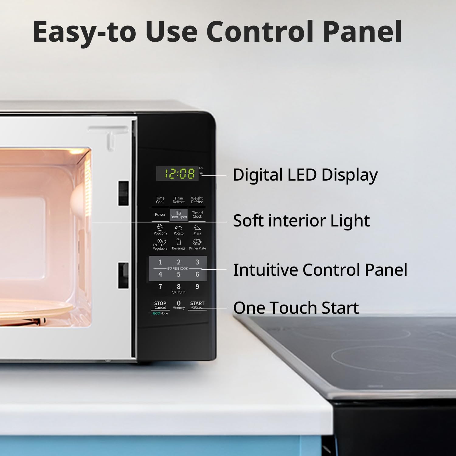 COMFEE' EM720CPL-PMB Countertop Microwave Oven with Sound On/Off, ECO Mode and Easy One-Touch Buttons, 0.7cu.ft, 700W, Black