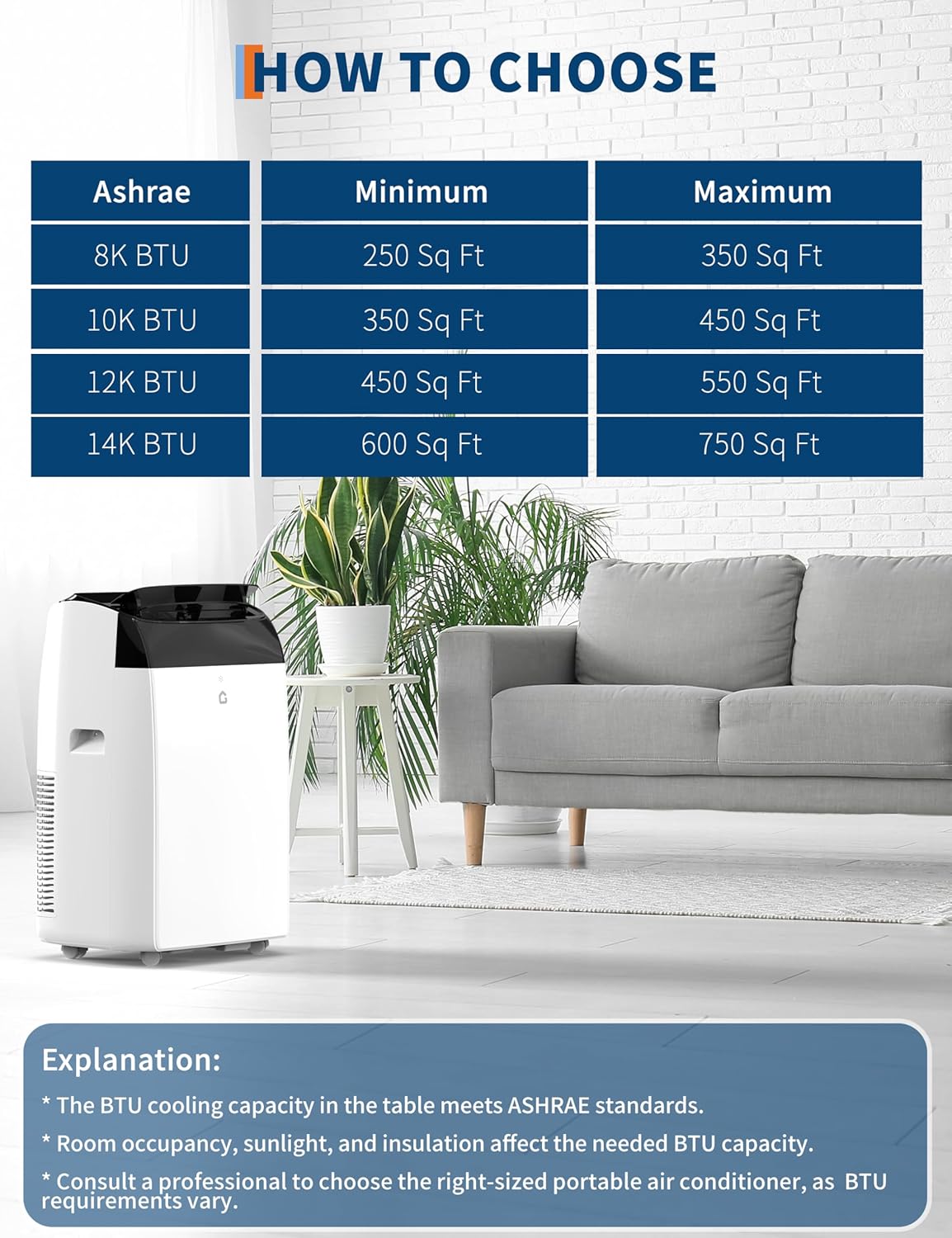 12,000 BTU Portable Air Conditioner with Dehumidifier & Fan, Portable AC Units Cools up to 550 Sq. Ft., Remote Control, Auto Swing, Sleep Mode, Black Top