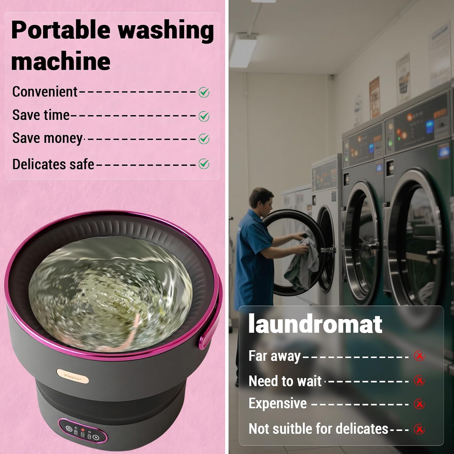 Portable Washing Machine, 13 L Foldable Mini Washer with with 4 Modes and Spin Basket Deep Cleaning of Underwear Baby Clothes and Small Clothes for Apartments Dorm RV Travel Hotel Laundry Black Purple