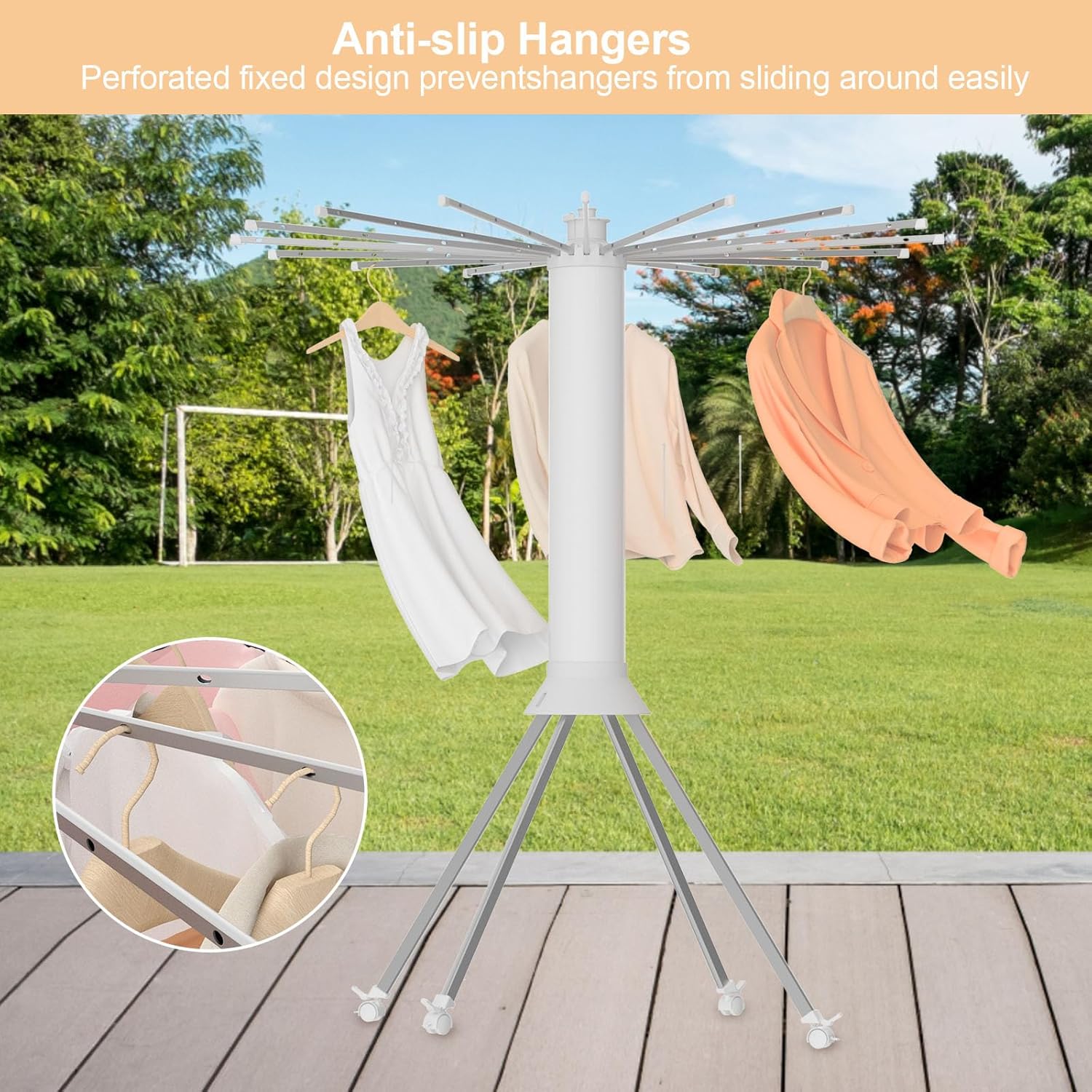 4-Legged Clothes Drying Rack Foldable, Outdoor Collapsible Drying Rack Clothing, Portable Laundry Drying Rack with 4 Pulleys, Aluminum Alloy Dry Rack for Clothes, Indoor, Balcony, Poolside, Camping