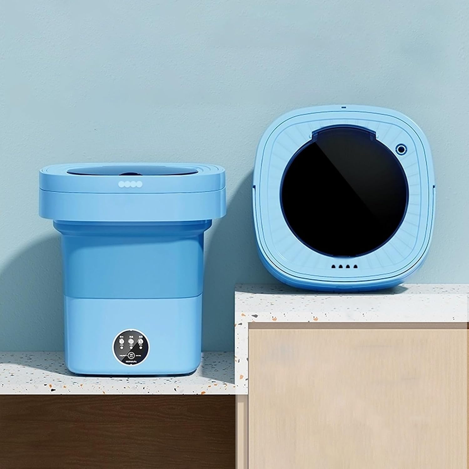 Portable Washing Machine, 17L Mini Washing Machine Foldable With Drain Basket And Blue Light With 3 Cleaning Modes, Small Collapsible Laundry Machine, for Baby Clothes, Underwear, Travel & Camping(Blu