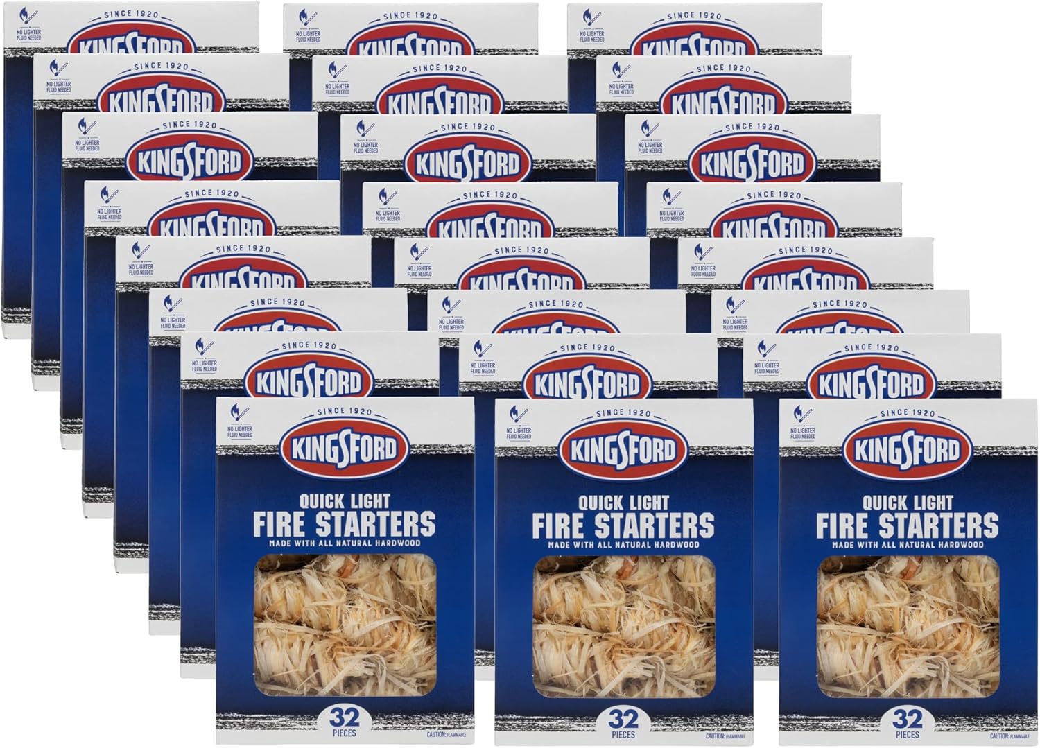 Kingsford Quick Light Fire Starters | Wooden Fire Starters Made with All Natural Hardwood for Grilling, Campfires, & Outdoor Fireplaces | 32 Count Fire Starter Rolls - 24 Pack