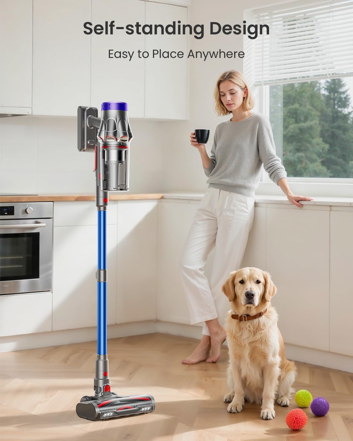 Cordless Vacuum Cleaner, 55KPa 650W 70Mins Vacuum Cleaner for Home, Anti-Tangle Self-Standing Stick Vacuum with Scented Tablet, Upgraded Dust Cup Scraping, Vacuum Cordless for Pet Hair/Carpet/Floors