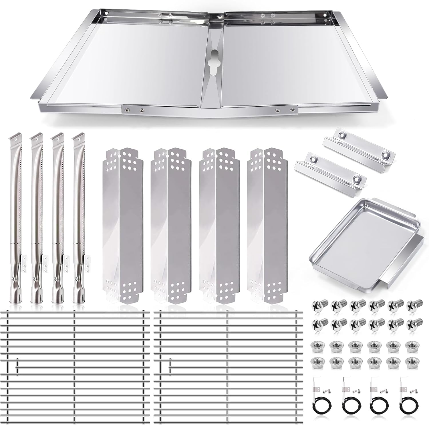 Adjustable 24''-30'' Grease Tray, Grill Replacement Parts for Nexgrill 4 Burner 720-0830H, 720-0783E, 720-0888, 720-0888N, 720-0830A, 17'' Cooking Grates, Heat Plates Shield, Burner Tubes and Igniters