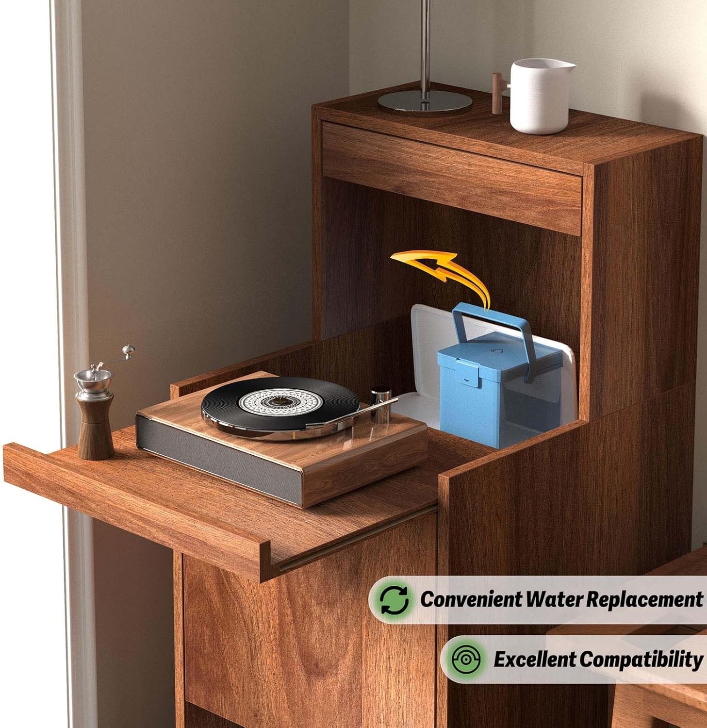 Wood Robot Vacuum Cabinet 39.4″ H Hidden End Side Table with Adjustable Shelf Multi-functional Storage Cabinet with Door for Robot Vacuum Cleaner Easy to Change Water for Living Room Bedroom(Natural)