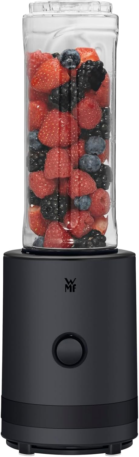 WMF Küchenminis Smoothie-to-go Mini Stand Mixer with 2 0.6 L Containers, 300 W High Performance Blender, Matte Stainless Steel, Black