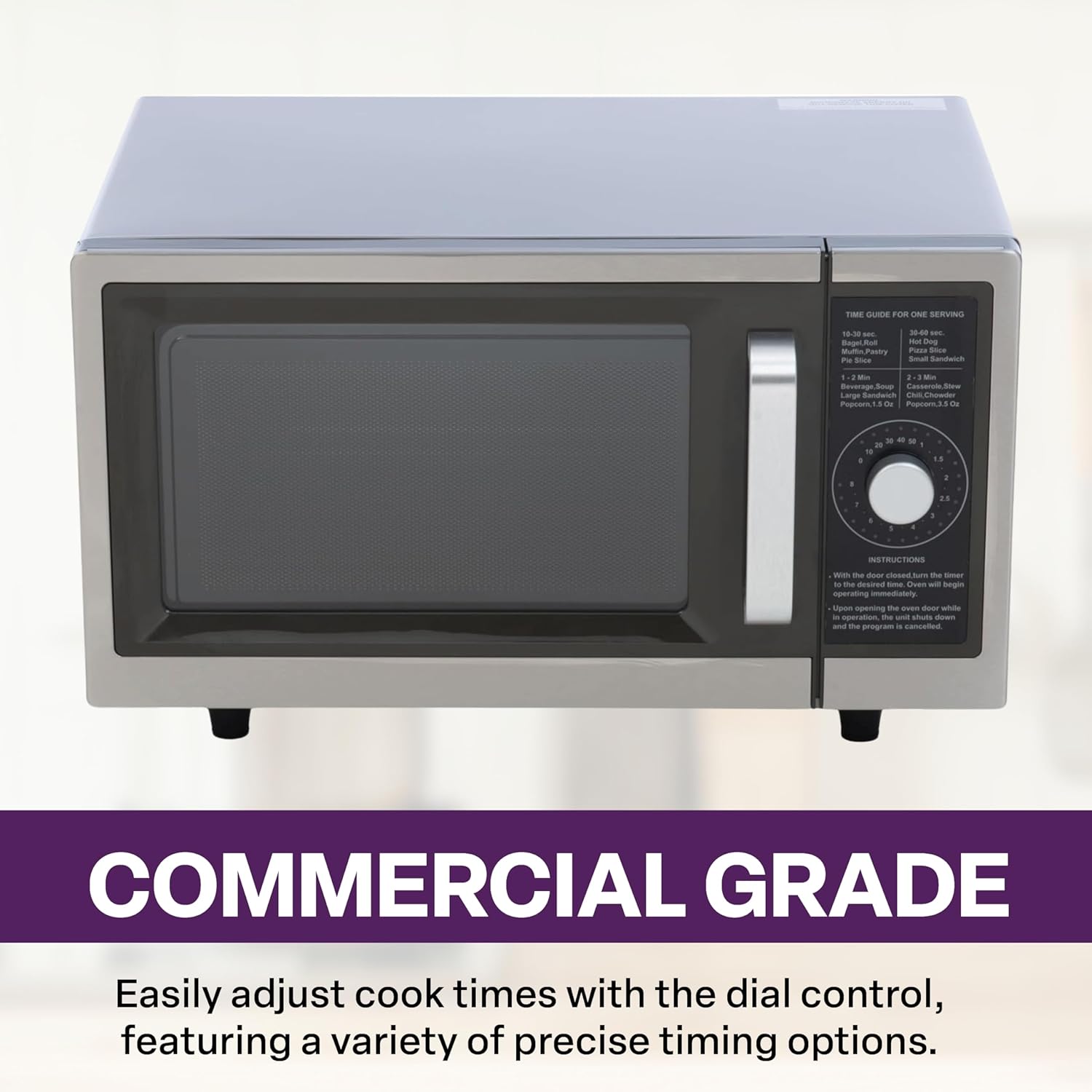 Commercial Microwave with Dial Control, 1 Cubic Feet Interior, Stainless Steel, 1000 Watts, UL and NSF Approved