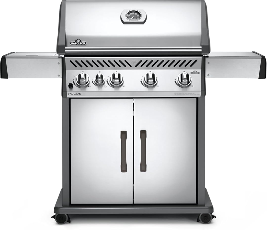 Napoleon Rogue 525 Natural Gas Grill with Range Side Burner, Stainless Steel, Durable 4-Burner Cooking