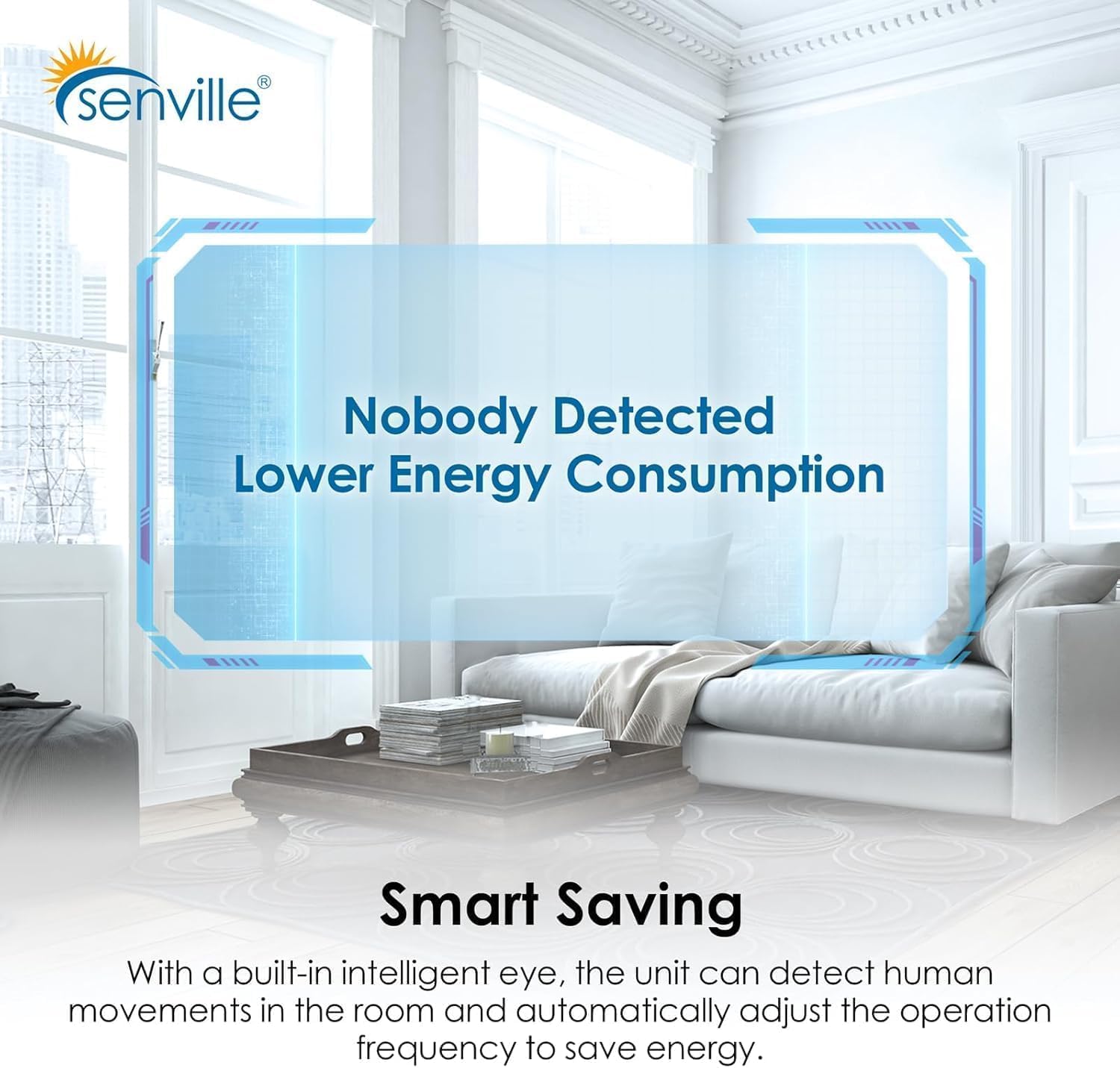 Senville AURA Series Mini Split Air Conditioner Inverter Heat Pump, 15000 BTU, Compatible with Alexa, Energy Star, White