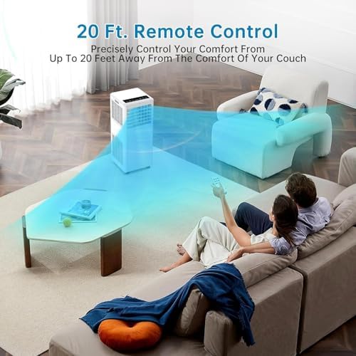 8000 BTUs Portable Air Conditioner, 3-in-1 Standing AC Unit,Cools up to 350 Sq. Ft. with Remote Control, Cooling, Dehumidifying, Fan Mode, LED Display for Bedroom, Living Room