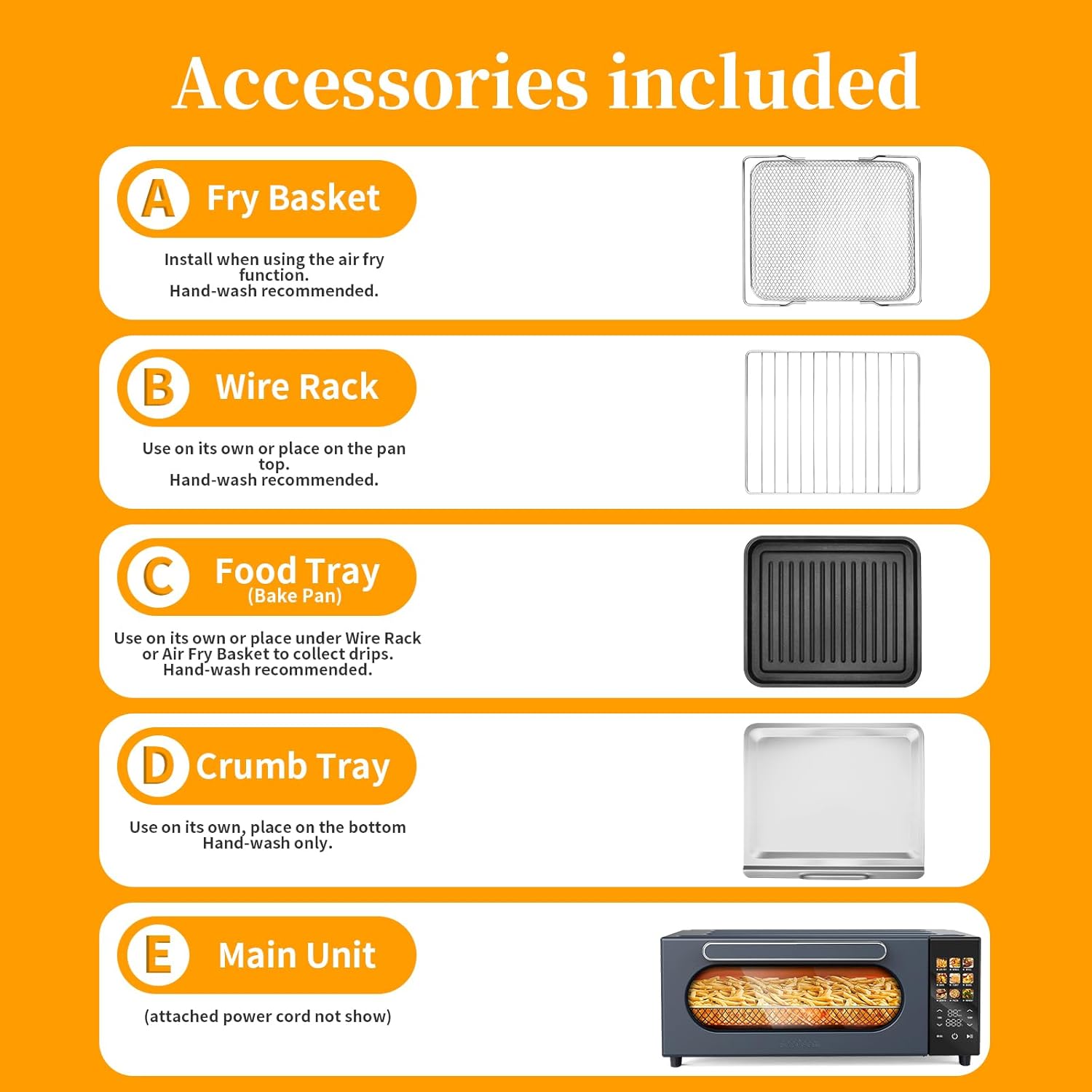 SEEDEEM 10-in-1 Air Convection Toaster Oven, 15L Convection Toaster Oven Cooker with Color LCD Display and Touch Screen, Toaster, Air Fryer, Dehydrate, 4 Accessories Included, 1800W, Ash Gray