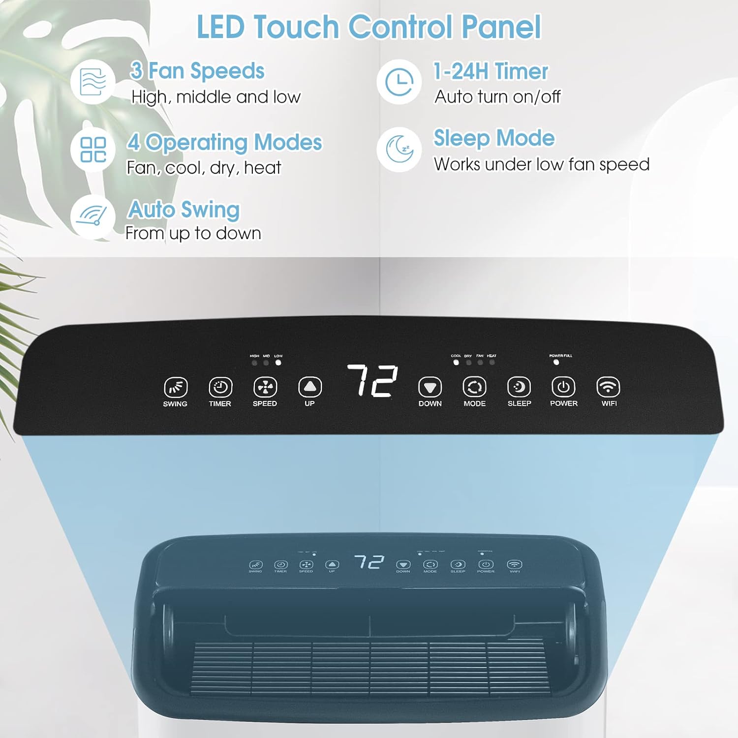 KOTEK Portable Air Conditioners with Heat, up to 800 Sq.Ft, 15000 BTU 4-in-1 AC Unit for Bedroom with Auto Swing, APP Remote Control & Window Kit, Room Air Conditioner Portable for Home Office