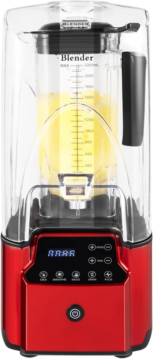 Commercial Quiet Blender, 2200 Watt Professional Countertop Blender with 80oz Pitcher And Self-Cleaning High-Speed Blenders for Puree, Ice Crush, Shakes And Smoothies, Red