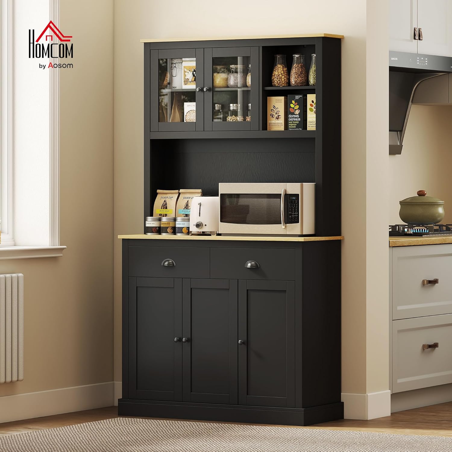 HOMCOM Kitchen Pantry Storage Cabinet with Microwave Stand, 71