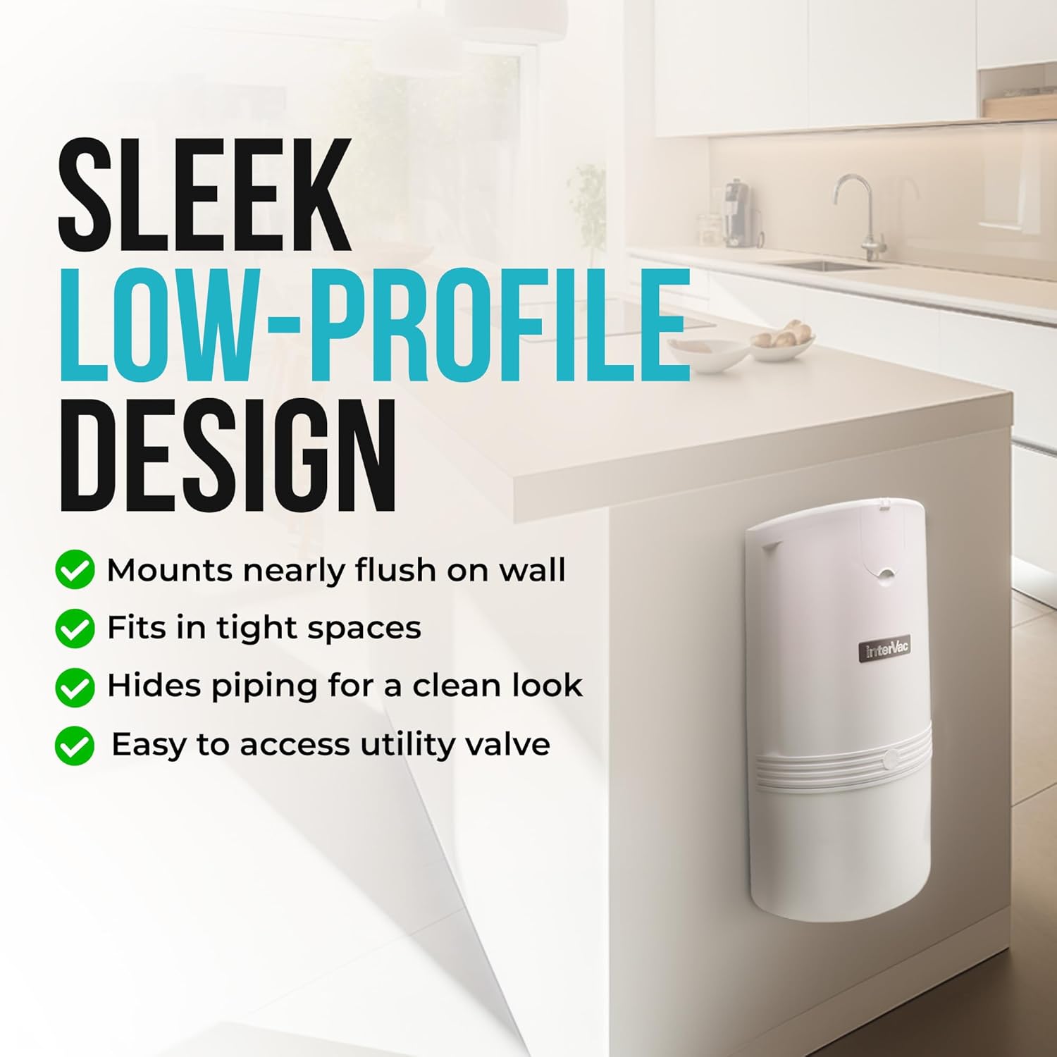 InterVac CondoVac Vacuum Cleaner with Installation Kit, Central Vacuum, Central Vacuum Wall Plate, Powerful Suction, Advance Filtration